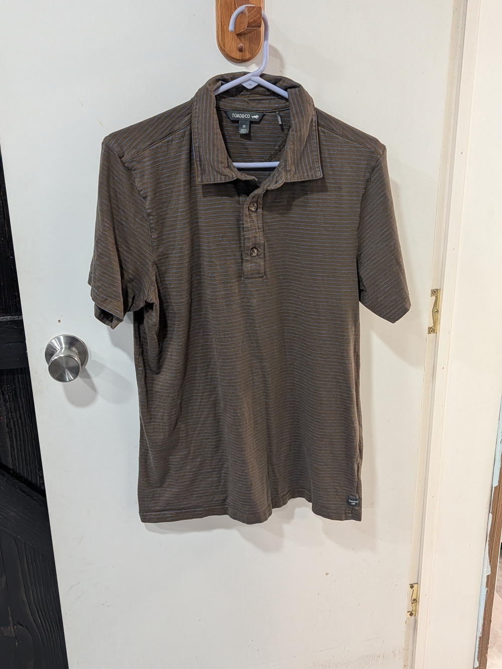 Toad&Co Brown Striped Polo Shirt